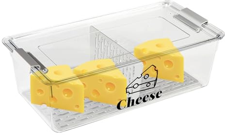 Gzsekken Cheese Container for Fridge,Large Storage Box with Airtight Lid,Fridge Storage Organizers for Cheese Chunks & Slices, Cheese Dish,BPA Free Clear Fresh Saver Keeper Box
