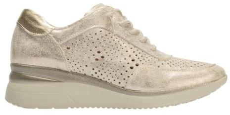 PITILLOS - Scarpa sportiva casual, scarpe da ginnastica con lacci elastici, zeppa e piattaforma, traforata, griglia, per: donna, oro, 38 EU