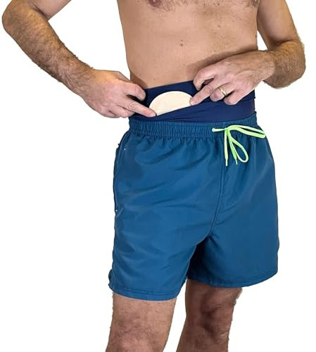 Glico Line Bandeau de costume pour stomie pour homme pour mer et piscine, poche intérieure pour contenir la poche, fabriqué en Italie, bleu, XL