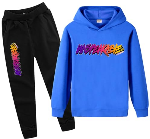 HodarSun Boys Girls Tracksuit Hoodie Sweatshirt and Pants 2pcs Sets Youtube Gamer Pullover Cartoon Print Clothes Age 2-13 Years Blue 12-13 Years