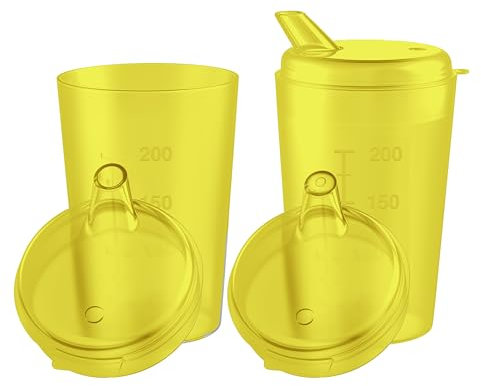 THERACASO Lot de 3 gobelets à bec de 250 ml, avec 3 couvercles (ouvertures de 4 x 4 mm et 12 x 10 mm), pour les personnes âgées, les enfants et les patients à motricité réduite, passe au