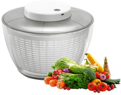 Electric Salad Spinner, 6L Large Capacity Lettuce Spinner Fruit Vegetable Washer Dryer with Washing Basket and Serving Bowl, Small Salad Spinner for Home Kitchen