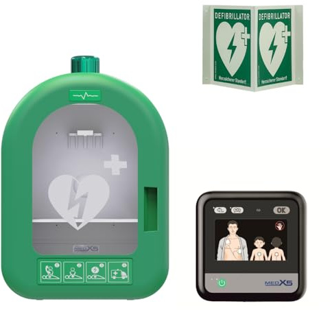 Metrax myPAD Defibrillatore di primo soccorso con grafica a LED e cassetta interna da parete per profani e professionisti con emissione automatica di shock, Made in Germany