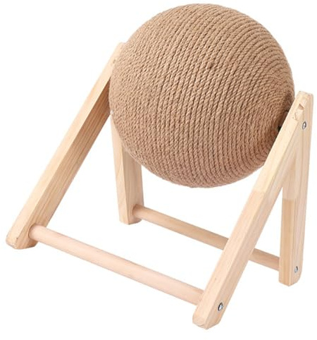 Tnfeeon Jouet Interactif à Gratter pour Chat, Jouet pour Chat en Bois Massif et Corde de Sisal, Balle d'affûtage des Griffes pour, Protection des Meubles, pour Un Usage Domestique