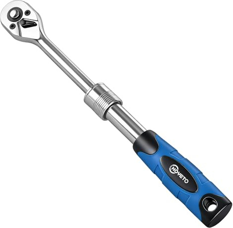 HOYETO 1/4 Drive Telescopic Ratchet Wrench 72T, 6-Pos Handle for Repair | Heavy-Duty Steel Socket Wrench, 19-25cm Extendable Handle, Non-Slip Grip, High Torque, Fits 1/4 Sockets, for Mechanics & DIY