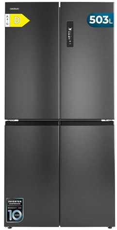 Cecotec Frigorífico Americano 4 Puertas Bolero CoolMarket 4D 503 Dark D, 503 L, Altura 177,5 cm, Ancho 85 cm, Motor Inverter, Total NoFrost, Multi AirFlow, Cajones de Humedad, Modo Eco