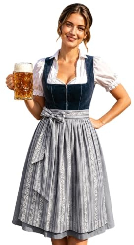 Oktoberfest Dress Women Dirndl Apron Women German Bavarian Costume Dress Two Piece Outfit Traditional Tie Waist Vintage Style Elegant Festival Wear for Beer Festival Carnival Halloween Party
