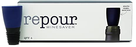Repour Wine Saver - Wine Preserver and Stopper - Removes Harmful Oxygen from your Wine Simply and Effectively - Indigo Blue 4 Pack