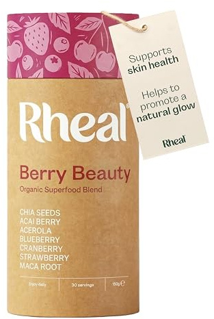 Rheal Berry Beauty 150 g, Organic Daily Beauty Superfoods Powder – Antioxidant‑Rich Blend with Açai, Blueberry & Acerola Cherry – Supports Skin, Hair & Nails – Gluten‑Free, Vegan – 30 Servings