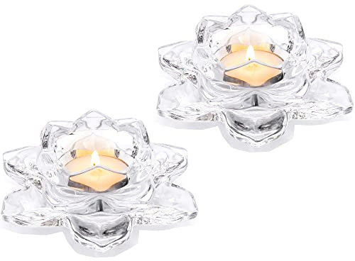 Nuptio Portavelas de Loto de Cristal 2 Candelabros Té para Velas de Pilar 4.5cm Diámetro Candelero Votivas Vidrio A Granel para Bodas Románticas Fiestas Regalos Navidad Decoraciones para el Hogar