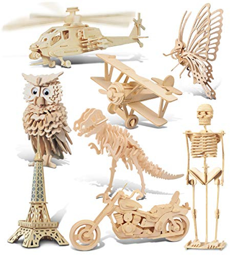 Puzzled 3D Wooden Puzzles Pack of 30 - Wood Craft Construction Model Kits for Kids & Adults of Assorted Random 30 Kits, Educational DIY Toy, Unfinished Crafting Hobby Puzzle to Build & Paint