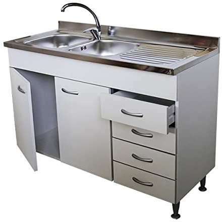Arredobagnoecucine - Mueble bajo fregadero modular para cocina de 120 cm con cómoda y fregadero inoxidable