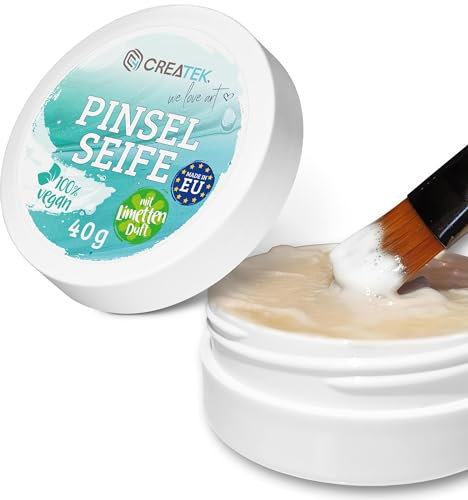 CreaTek Premium Pinselseife 40g - Made in EU - für eine natürliche & tiefenwirksame Reinigung - hochwertiger Pinselreiniger Acrylfarben, Aquarellfarben - 100% vegane Pinsel Seife, Brush Soap