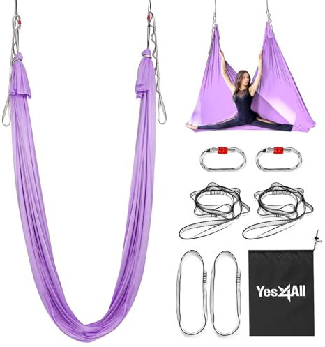 Yes4All Yoga-Hängematte aus weichem Trikotstoff, für Zuhause, Yoga, erhöht Kraft, Flexibilität und Balance, passend für alle Ebenen (komplettes Set im Lieferumfang enthalten), Lavendel