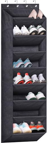SLEEPING LAMB Over The Door Shoe Organizer for Closet with Large Deep Pockets, Narrow Shoe Rack for Door Hanging Boots Storage, Black