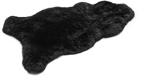HOME LAMB Alfombra de piel de cordero negra 90 – 100 cm – suave piel de oveja auténtica – Alfombra natural para salón, mullida, decoración para dormitorio, pelo natural