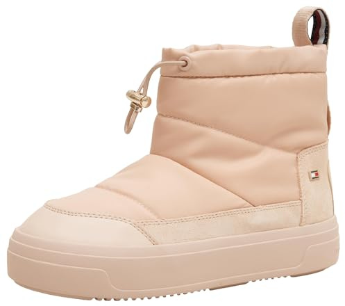 Tommy Hilfiger Damen Mid Boot Stiefel Flag Nylon Mini Snowboot Plateau, Beige (Misty Blush), 37