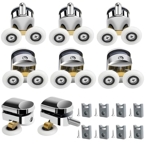 8 Piezas Ruedas para Puerta de Ducha, Ducha Doble Puerta Ruedas, Ruedas de Cristal para Puerta de Ducha, para Puertas de Baño con un Grosor de Cristal de 4-6 mm, 4 Rodillos Superiores y 4 Inferiores