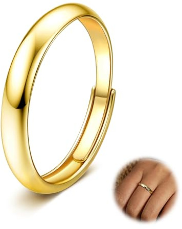 Diamday 14K Gold Filled Band Rings for Women - Wedding Stacking Rings, Simple Plain Dome Stackable Statement Thin Thumb Pinky Ring, 3/4/5/6MM