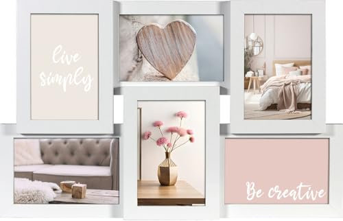 Wackadoo Bilderrahmen Collage Weiß 10x15 cm 6 Fotos Hergestellt in der EU FSC Holz aus MDF Fotorahmen Galerierahmen mit Glasscheibe familie mehrere bilder picture frame