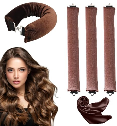 SHUOHONG 3 Pezzi Bigodino Lungo per Boccoli, Senza Calore Bigodini per Boccoli, Fascia Bigodino Capelli, Morbido Diy Bigodino Fascia Capelli in Seta, Duraturo Bigodini Morbidi per Dormire (Marrone)
