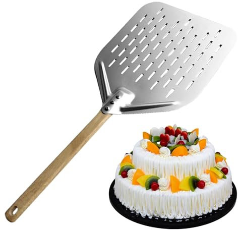 Pelle à pizza pour le four | Pelle à pizza en alliage d'aluminium de 12 pouces avec manche en bois | Éplucheur perforé antiadhésif, pelle à pizza creuse pour restaurants à domicile, four à pizza