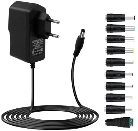 Adaptateur Secteur 12V 1A, Adaptateur Alimentation Universelle avec 10 Prises DC pour l'électronique, Transformateur d'alimentation pour Bande Lumineuse, Routeur, TV Box, Caméra, Tablette, Scanner