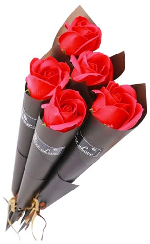 DHWEKU 5 Pièces Roses rouges rose artificielle en Soie pour Arrangement de Mariage, fête, décoration de la Maison Fleur Sechees Decoration pour Scrapbooking Bougie Bricolage Résine Saint-Valentin
