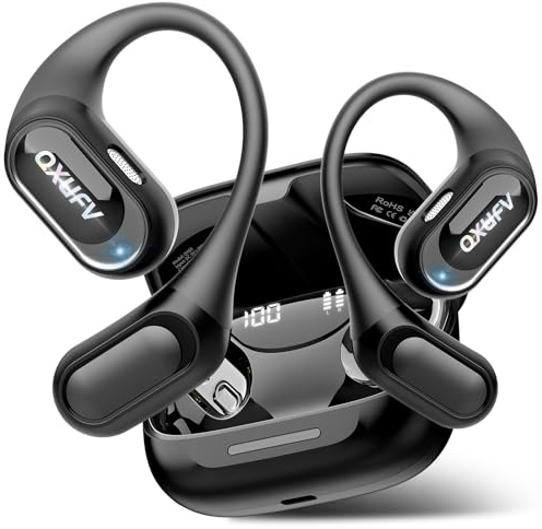 QXUFV Ecouteurs Bluetooth sans Fil, Open-Ear Sport Ecouteurs Bluetooth 5.4, Basses Profondes, Appel HD ENC, 60H d'Autonomie avec Écran LED, Étanchéité IP7 avec Running Sport, Ajustement Confortable