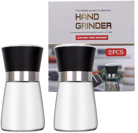 Salz und Pfeffermühle Set 2er Set, Edelstahl & Glas Gewürzmühlen mit Verstellbarem Keramik-Mahlwerk - Manuell Justierbar für Frisch Gemahlene Gewürze, Küchenaccessoires