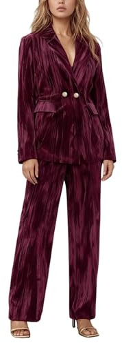 Generisch Conjunto de traje de terciopelo para mujer de 2 piezas - Elegante traje de dos piezas con blazer y pantalón ancho | Traje de terciopelo festivo para negocios y fiestas, L