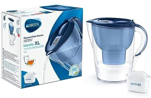 BRITA Marella XL water filter jug for reduction of chlorine, limescale and impurities, Includes 1 x MAXTRA+ filter cartridges, 3.5L - Blue