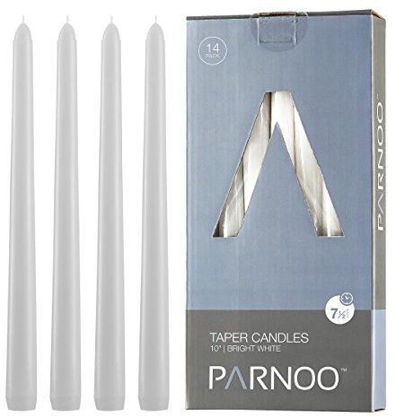 White Taper Candles - Set of 14 Dripless Candles - 10 inch Tall, 3/4 inch Thick - 7.5 Hour Clean Burning