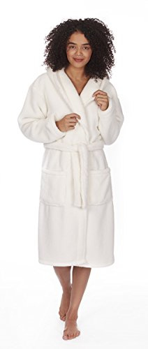 Forever Dreaming Ladies Women's Soft Snuggle Fleece Hooded Dressing Gown Robe Nightwear Plus Size Cream