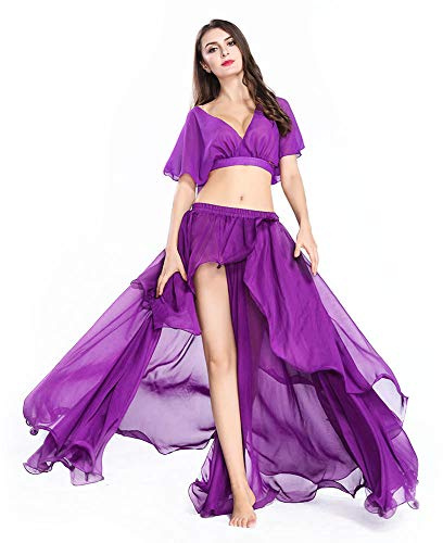 ROYAL SMEELA Danza del Vientre Faldas largas Tops Disfraces sexys Mujer Conjunto de Danza del Vientre Tops y Falda de Gasa de Alto Rendimiento Vestidos de Mujer Color sólido