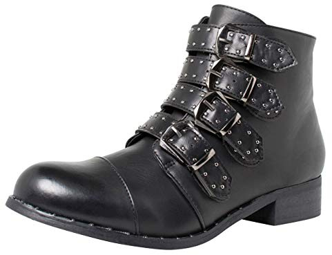 Fitters Footwear That Fits Donne Stivaletto Tamara Finta Pelle Stivale Biker con Borchie e Fibbie (43 EU, Nera)