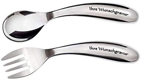 2-tlg. Esslernbesteck in Kunststoffbox, mit Namensgravur | Geburtstagsgeschenk | Geschenk zur Taufe |