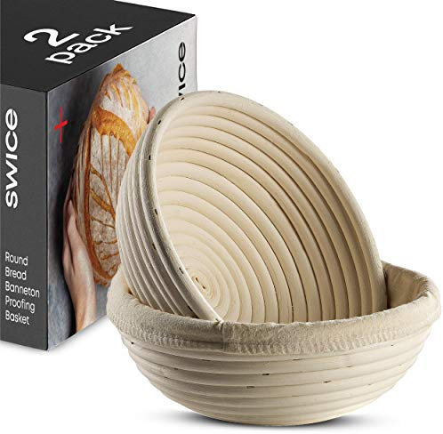Banneton Bread Proofing Basket [Set of 2 ] Round 9 Inch Handmade Rattan Baskets and Liners for Sourdough