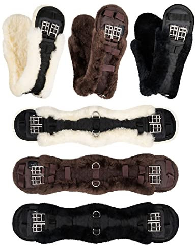 Equinate Sattelgurt Luke mit echtem Lammfell - anatomischer Kurzgurt Bauchgurt Dressurgurt 50 60 70 80cm Natur Braun Schwarz (50cm Natur)