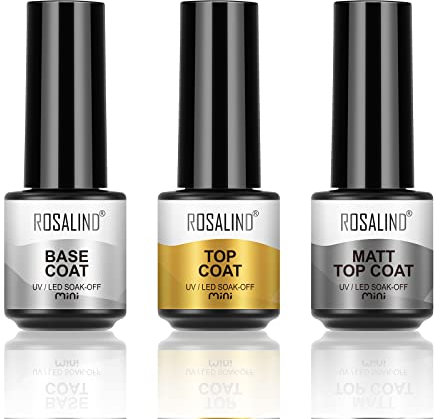 ROSALIND Shellac Base Coat Top Coat UV Nagellack,Gel Nagellack Unterlack und Überlack Set für Gel Nägellack, Mattes Glanz-Finish und Langlebig