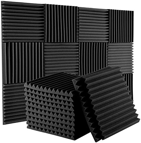 Acoustic Sound Proofing Foam Panels: 12 Pack Acoustic Foam Panels with Double Sided Tape - 1X12X12 Fireproof Sound Proofing Panels for Wall Recording Studio Office Home