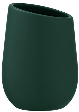 WENKO Bicchiere porta spazzolini Badi per spazzolini in ceramica di qualità e superficie opaca, bicchiere per spazzolino e dentifricio, ideale per bagno o WC di cortesia, Ø 8 x 11 cm, Verde scuro