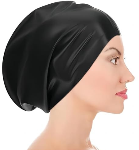 Cuffia da nuoto per capelli lunghi, per adulti, unisex, unisex, per donne, uomini, dreadlocks, trecce, trecce, riccioli, cuffia da doccia in silicone afros (media)