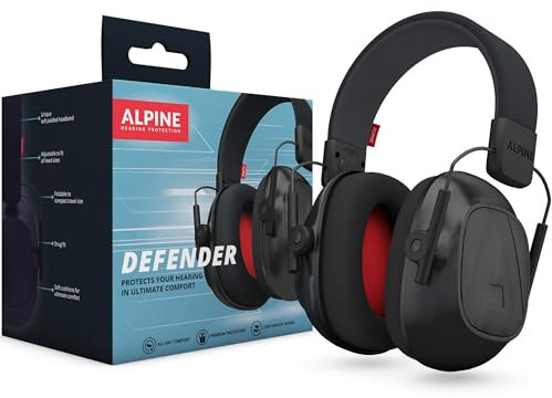 Alpine Casque antibruit adultes Defender- Haute qualité - Idéal pour la concentration, le jardinage & bricolage, le tir sportif - Serre-tête réglable - Confort assuré toute la journée - 26dB