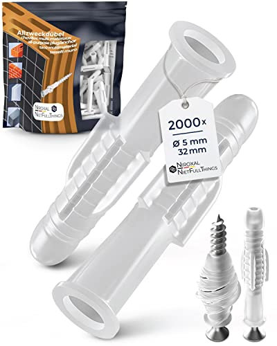 Juego de 2000 tacos decorativos de 5 mm para tornillos de 3,5 – 4 mm, para todos los materiales de construcción, tacos universales para hormigón, piedra, ladrillo, placas de yeso, piedras huecas,