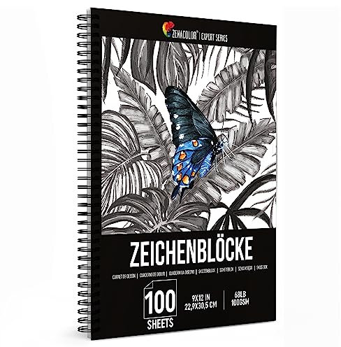 Sketchbook Spiralbindung - 100 weiße Blätter à 100 g/m² - Skizzenbuch A4 mit Hardcover - Skizzenblock A4 (22,9 x 30,5 cm) - Zeichenblock zum Skizzieren und Ausmalen