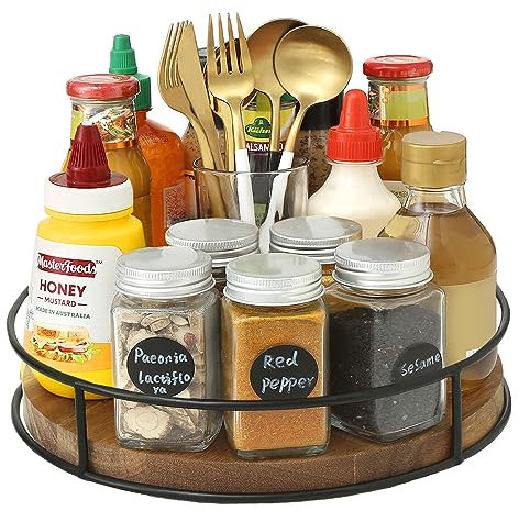 YUNISS Drehteller Organizer Holz, Drehbar Lazy Susan Gewürzregal Küchen Organizer, Drehplatter Organizer Für Schrank Kühlschrank Küchen Arbeitsplaatte (Holzfarbe, 23cm)