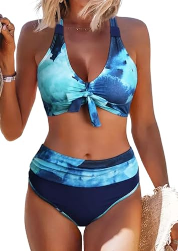Qbily Women's Summer Sexy Beach Vacation Two Piece Bikini Set Swimwear Swimsuit Bathing Suits, Tie Dye, XXL