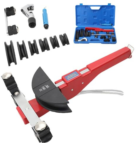 CDZHLTG Dobladora de Tubos Manual 6-22mm Curvdora de Tubos Hasta 90°, Curvadora de Mano para Tubos con Cortatubos y 7 Troqueles de Alta Resistencia para Cobre Aluminio