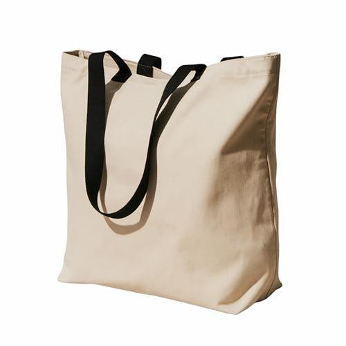 POLHIM Baumwoll-Tragetasche 100% Baumwolle: Geräumig mit Innentasche &Reißverschluss | Robuster Stoffshopper | Handtasche mit großem Boden |Vielseitig & Modisch